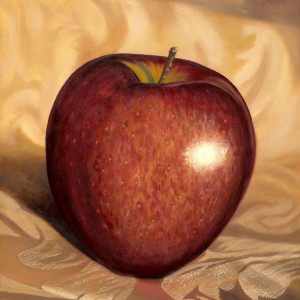 Red Apple on Gold Damask